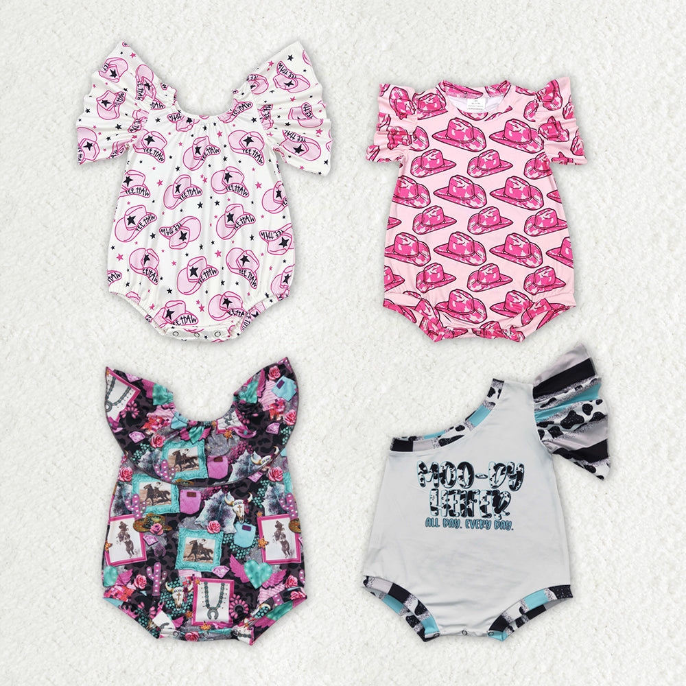 Sibling Baby Infant Girls Western Flutter Sleeve Rompers