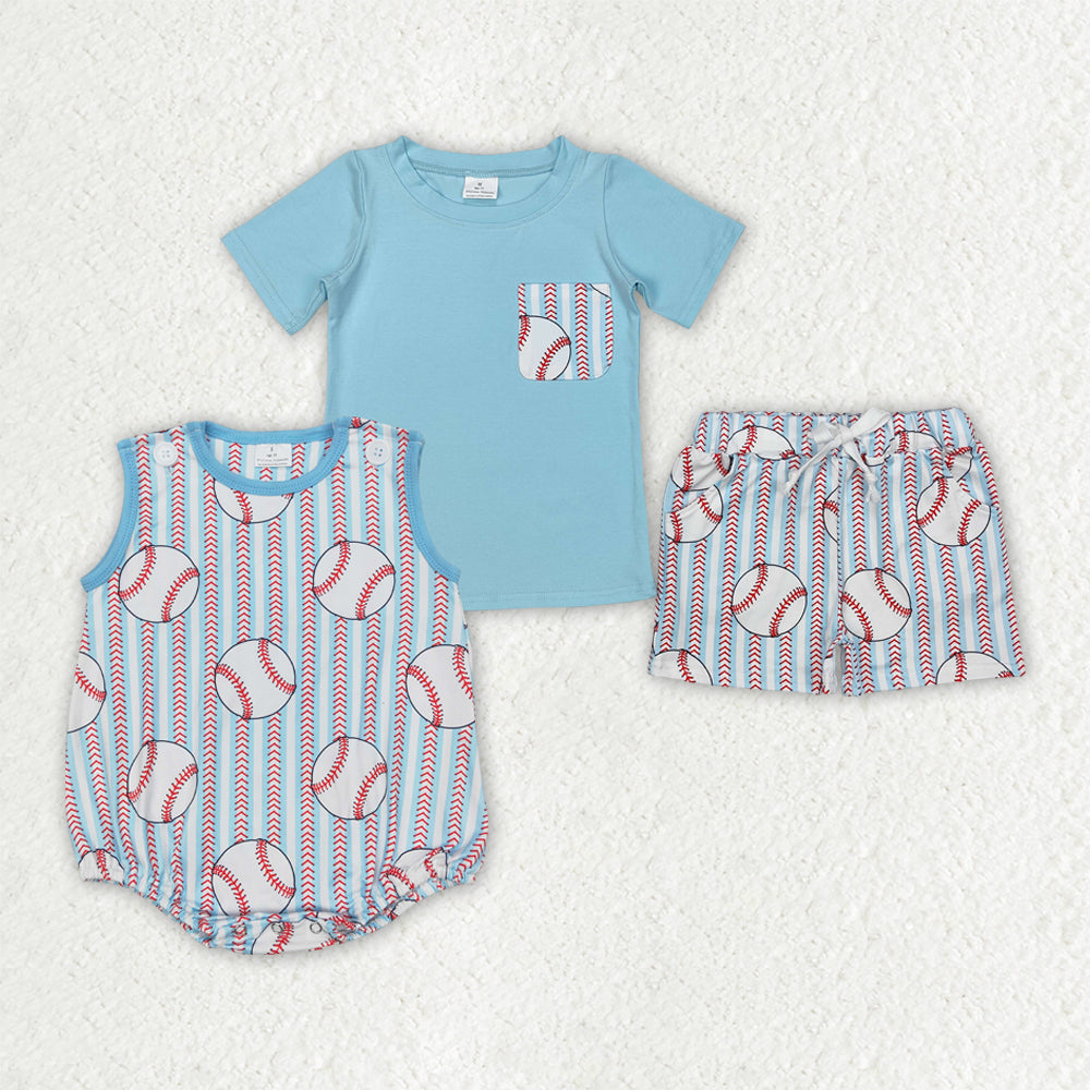 Sibling Baby Boys Baseball Stripes Rompers Outfits Sets
