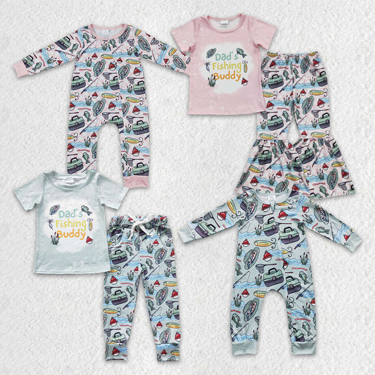 Sibling Boys Baby Girls Daddy Fishing Rompers Outfits Sets