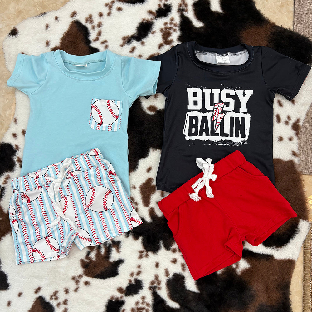 Sibling boys baseball t-shirts+shorts summer outfits sets