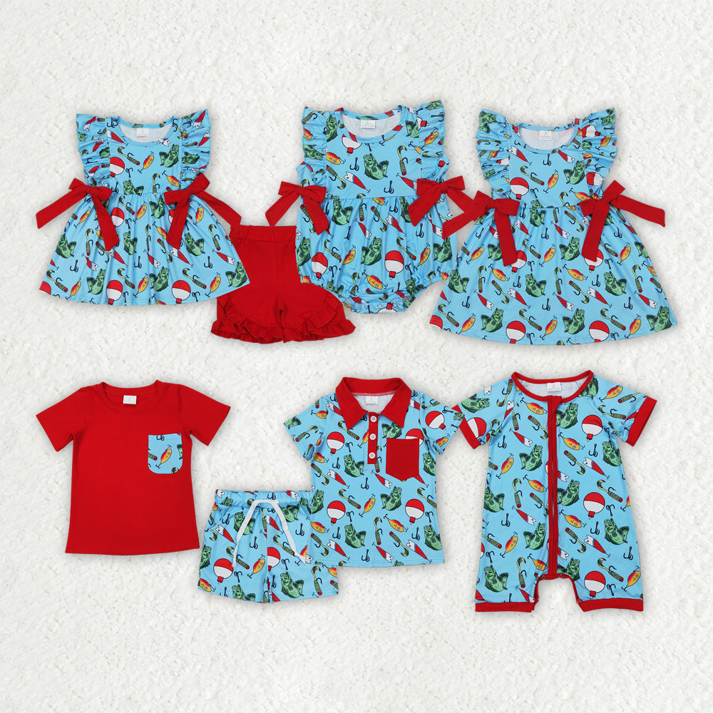 Sibling Boys Baby Girls Fishing Float Rompers Dresses Summer Outfits