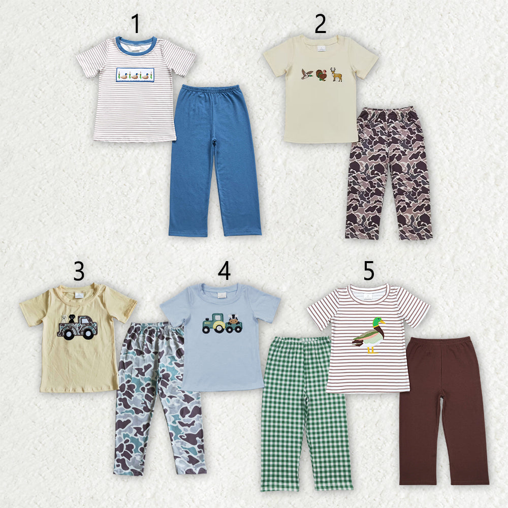Sibling Baby Boys Embroidery Hunting Short Sleeve Shirt Pants Clothes Sets