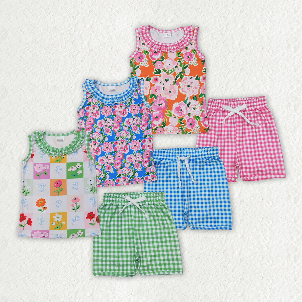 Sibling Baby Girls Summer Ruffle Sleeveless Floral Top Shorts Sets