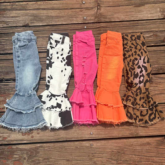 Baby girls western double ruffle jeans