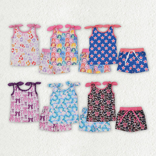 Sibling Baby Girls Summer Bows Top Shorts Clothes Sets
