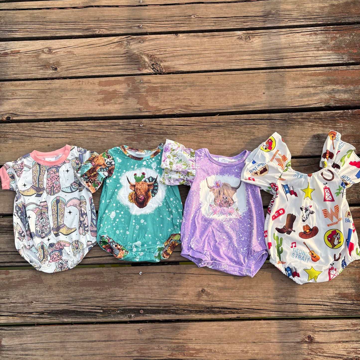 Sibling Baby girls western cowgirls rompers