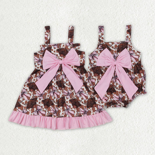 Sibling Baby Girls Bows Highland Cows Rompers Dresses