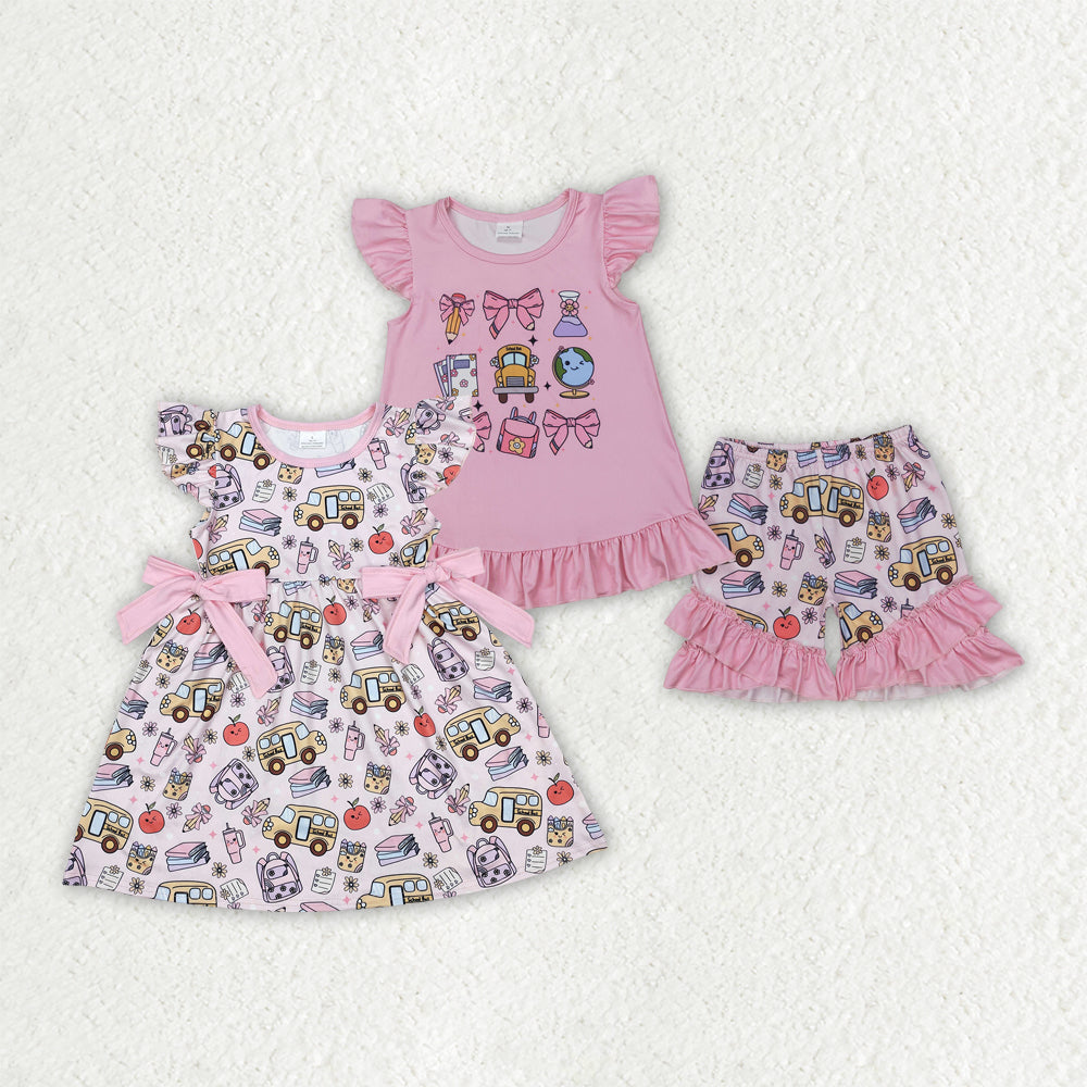 Sibling Baby Girls Pencil Pink Bow Back To School Dresses Outfits
