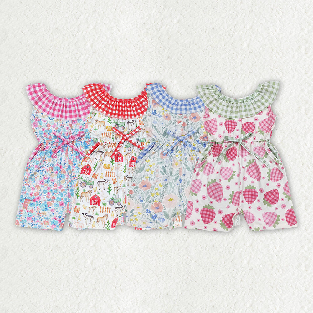 Sibling Baby Girls Ruffle Neck Summer Pockets Shorts Jumpsuits