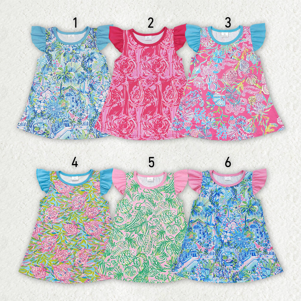 Sibling Baby Girls Sea Flowers Flutter Sleeve Tunic Tops