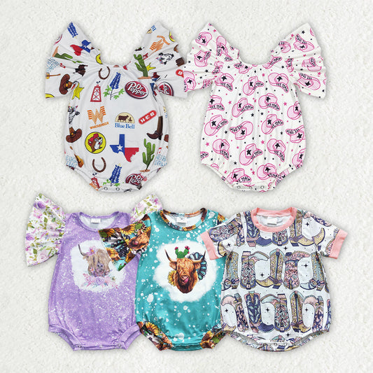 Sibling Baby Girls Western Flutter Sleeve Rompers