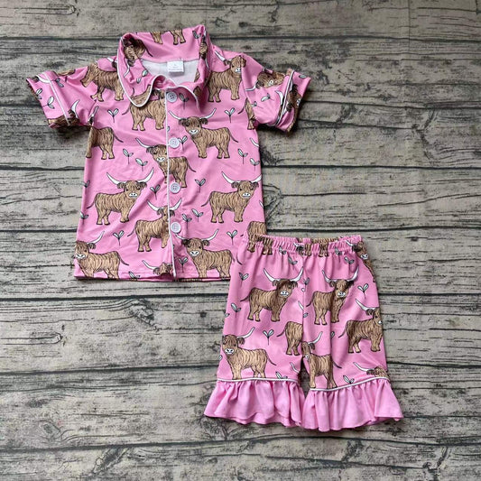 Horse Pink Girl short sleeve shorts set with coller