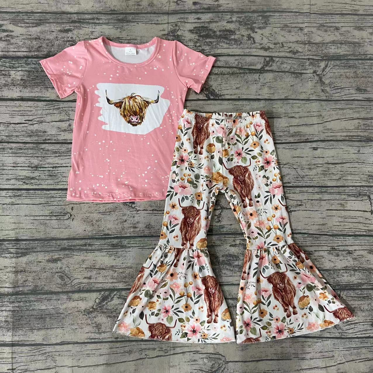 Heifer Pink short sleeve T-shirt bell bottoms set