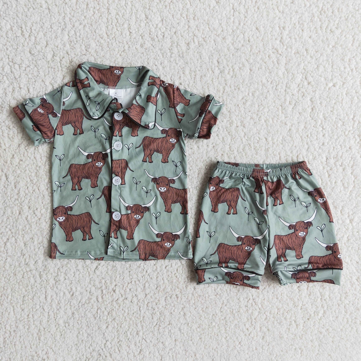 heifer boy western highland cow short sleeve shorts pajamas set