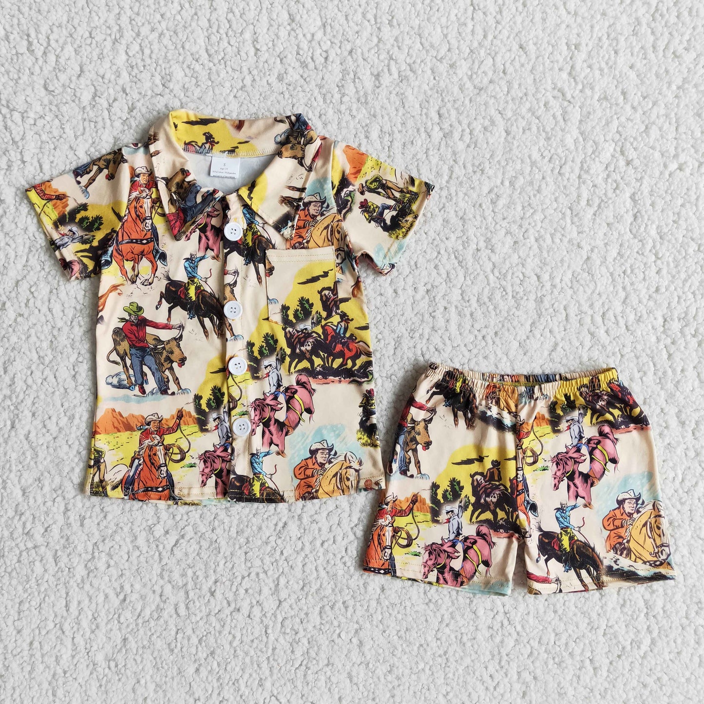 Horse Rodeo Western boy short sleeve shorts pajamas set