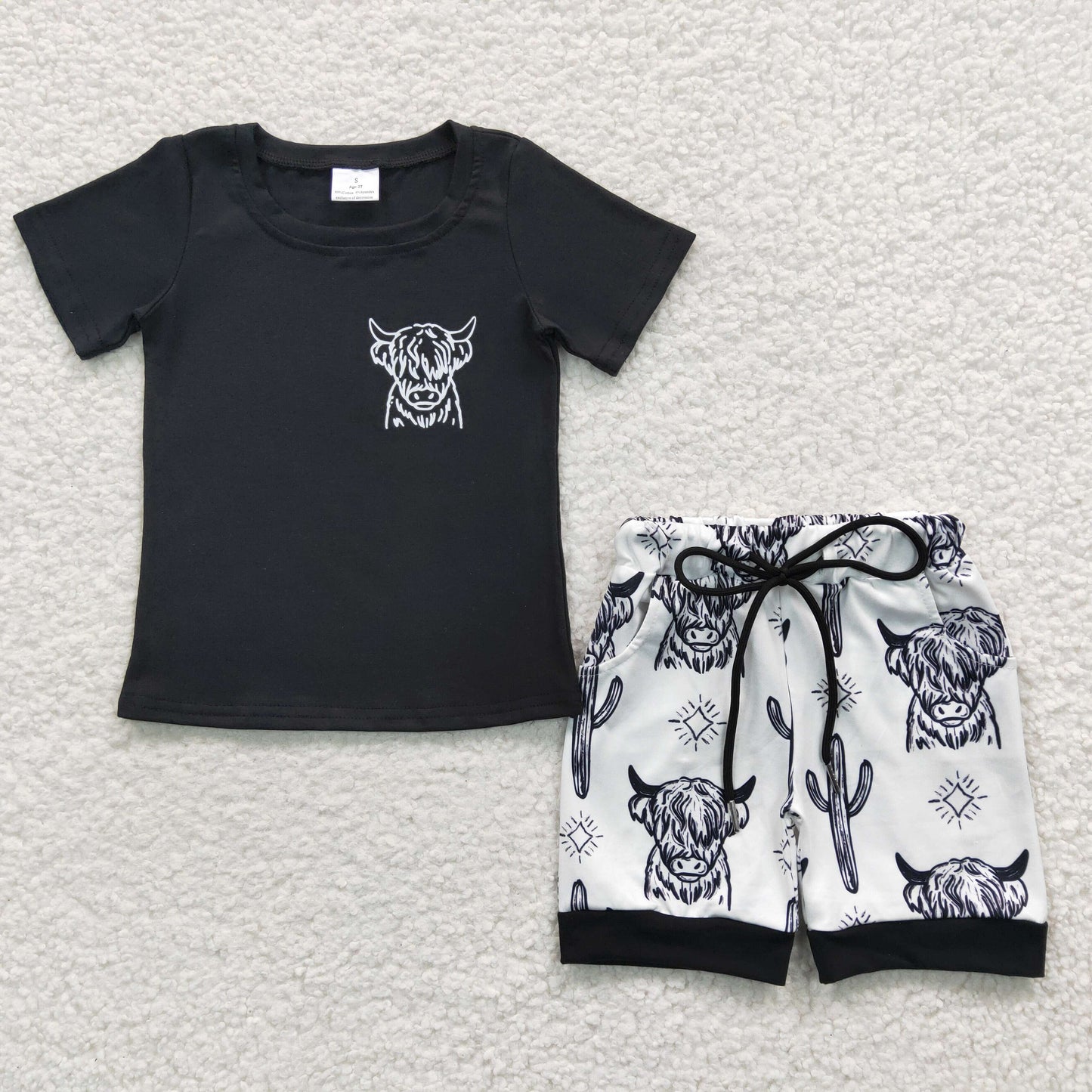 boys western cowboys calf t-shirts+shorts sets BSSO0209