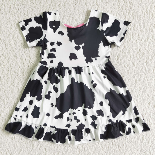 GSD0102 Black White Cow Print Ruffle Dresses