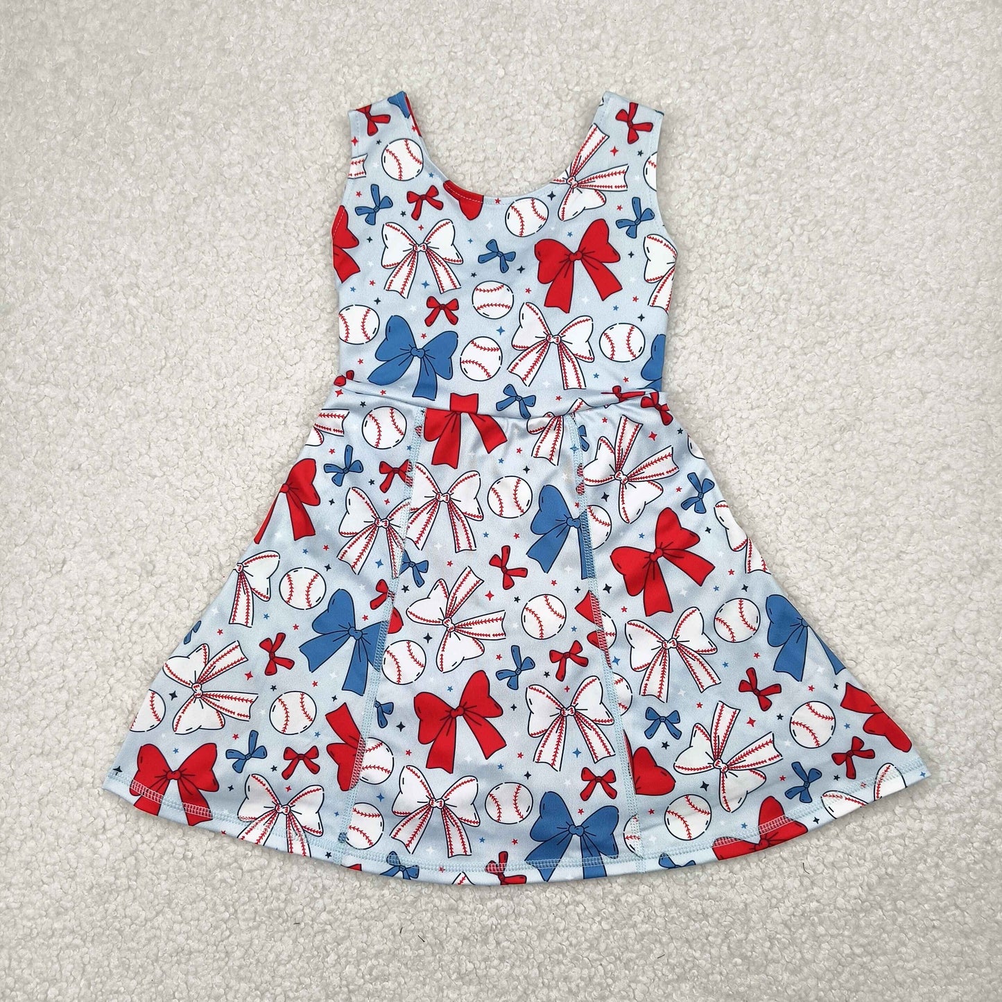 Sibling Baby Girls Baseball 4th Of July Yoga Active Wear Vest Skort Sets Knee Length Dresses
