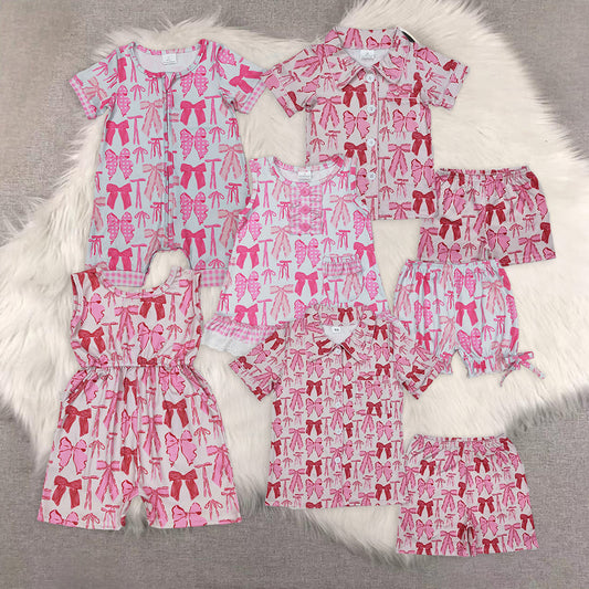 Sibling Adult Women Baby Girls Pink Bows Pockets Jumpsuits Rompers Pajamas Sets