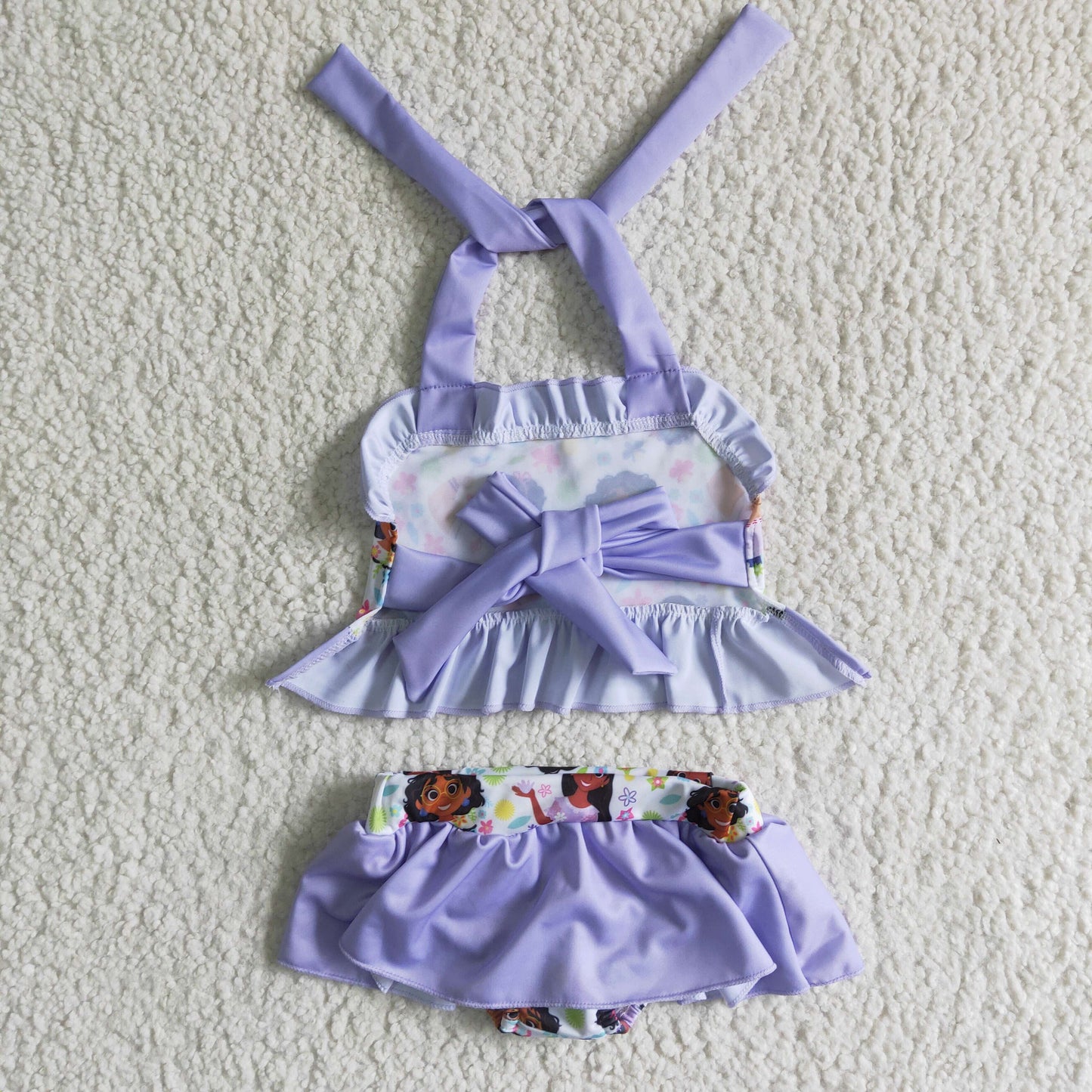 girls purple cartoon halter 2pcs swimwear S0006