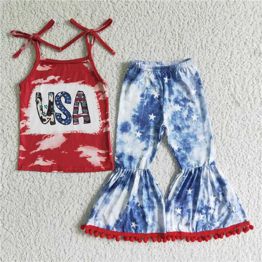 4th of July USA Top bell bottom pants set GSPO0068