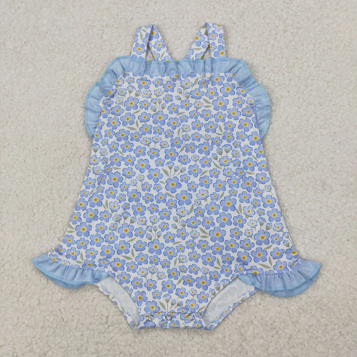Sibling Baby Girls Blue Flowers Bows Tunic Ruffle Shorts Clothes Sets Rompers