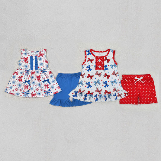 Sibling Baby Girls 4th Of July Bows Tunic Shorts Sets