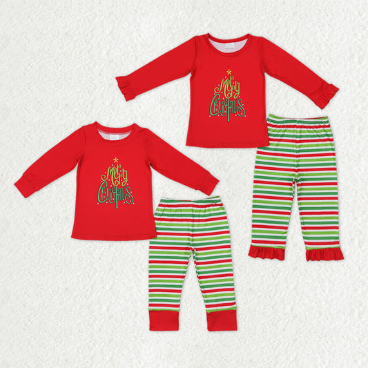 Sibling Baby Kids Merry Christmas Top Stripe Pants Christmas Clothes Sets