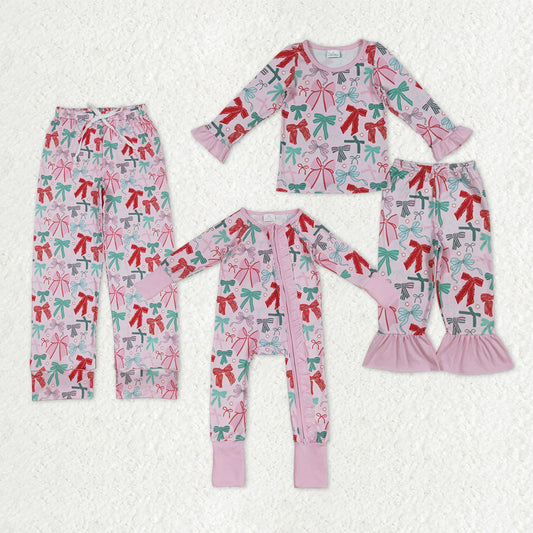 Family Sibling Colorful Bows Rompers Pajamas Sets Women Pants