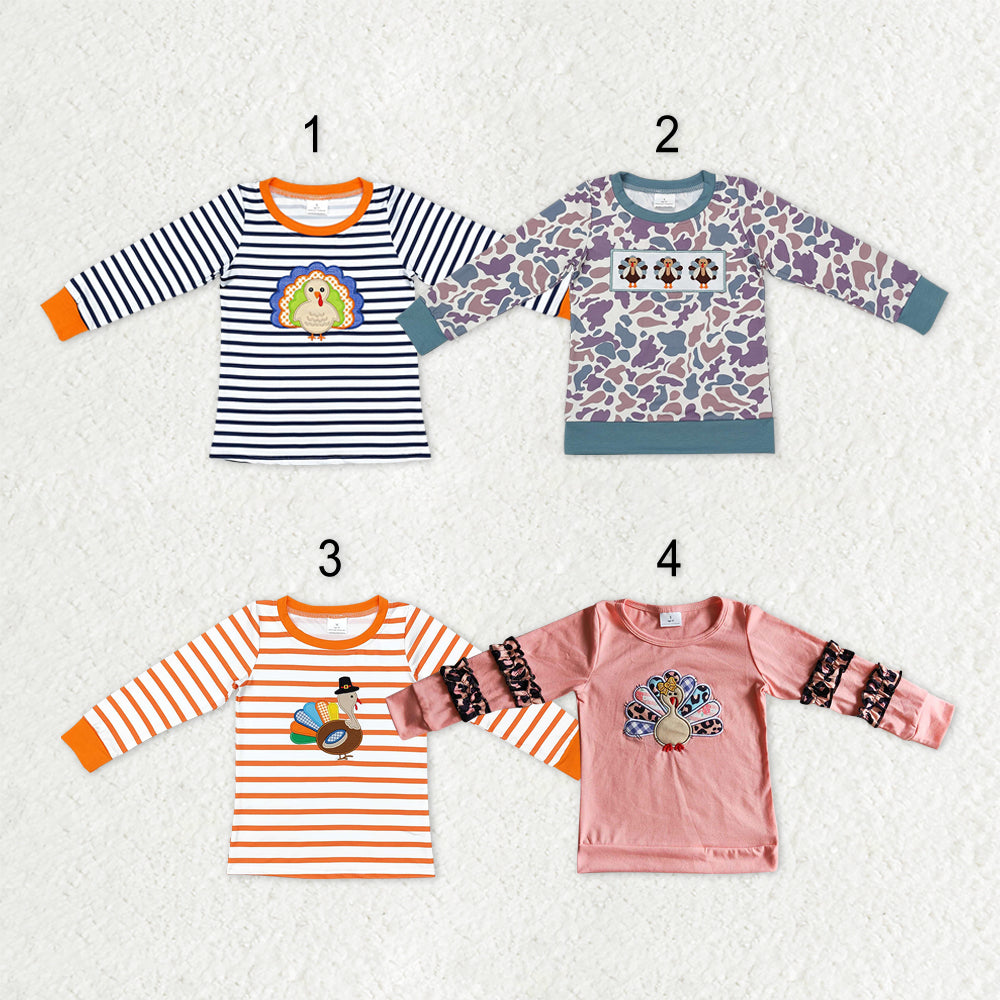 Sibling Baby Boys Girls Embroidery Turkey Thanksgiving Tee Shirts Top