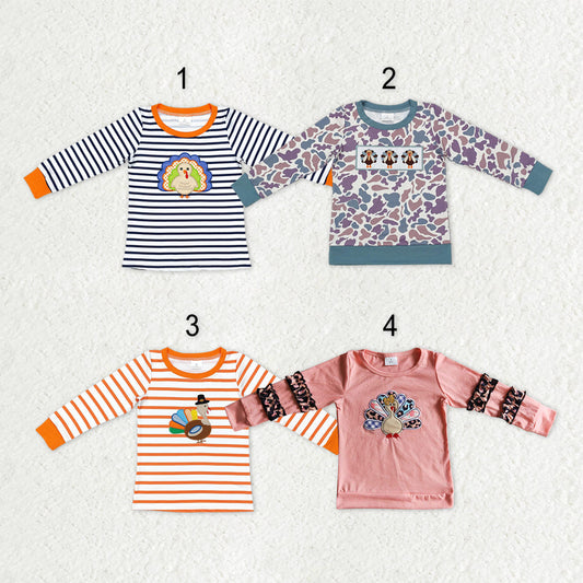 Sibling Baby Boys Girls Embroidery Turkey Thanksgiving Tee Shirts Top