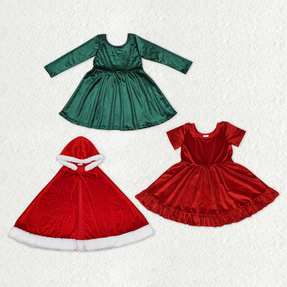 Sibling Baby Girls Christmas Ruffle Velvet Knee Length Dresses