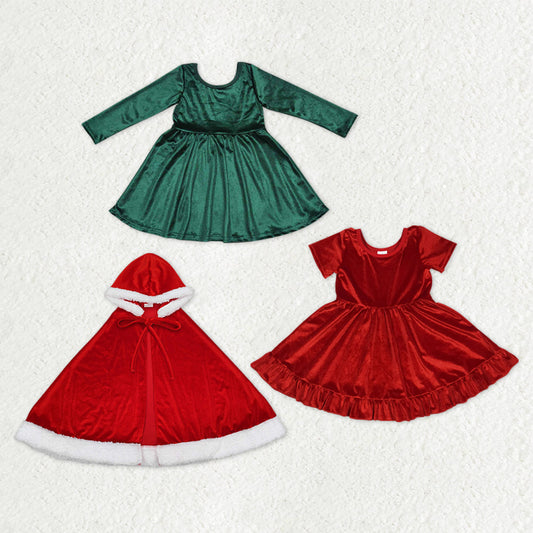 Sibling Baby Girls Christmas Ruffle Velvet Knee Length Dresses