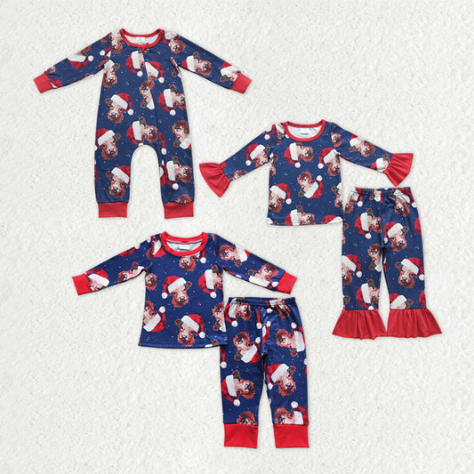 Sibling Baby Boys Girls Christmas Hats Cows Farm Pant Pajamas Sets Rompers
