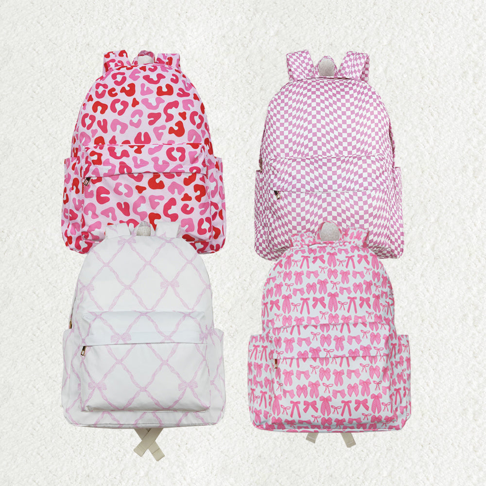 Sibling Baby Girls Pink Leopard Bows Plaid Back Bags