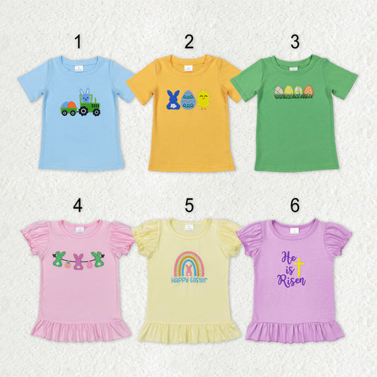 Sibling Baby Boys Girls Embroidery Eggs Rabbits Cross Easter Tee Shirts Top