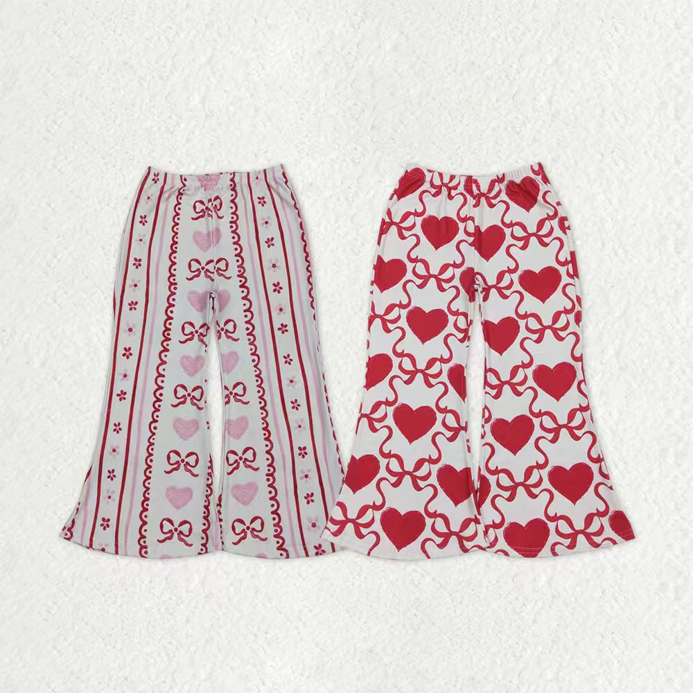 Sibling Baby Girls Bows Hearts Valentine Flare Pants Bottom
