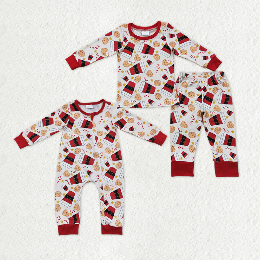 Sibling Baby Boys Coffee Cookie Candy Cane Top Pants Christmas Pajamas Sets Zipper Rompers