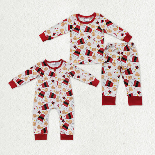 Sibling Baby Boys Coffee Cookie Candy Cane Top Pants Christmas Pajamas Sets Zipper Rompers