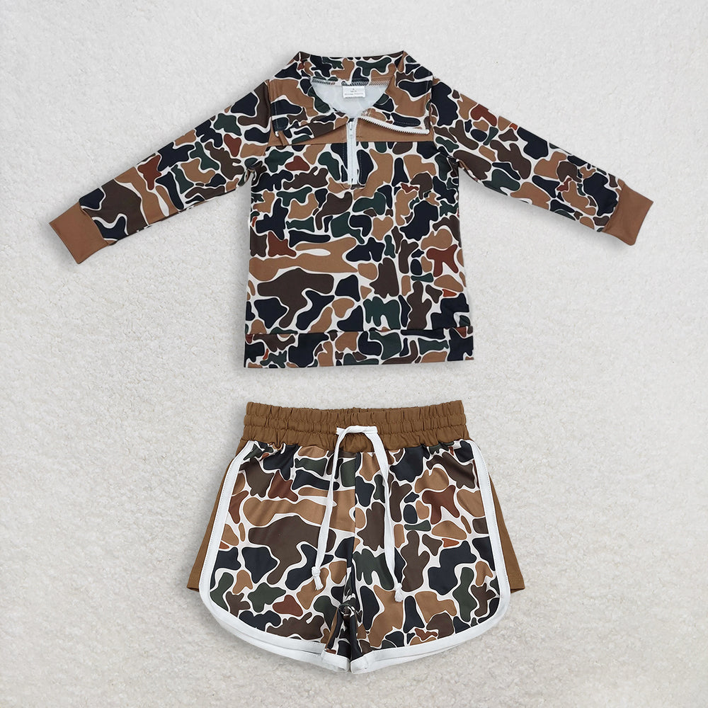 Sibling Baby Boys Girls Southern Dark Brown Camo Top Shorts Clothes Set