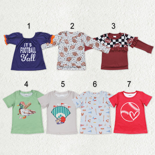 Sibling Baby Boys Girls Footballs Baseballs Team Tee Shirts Top