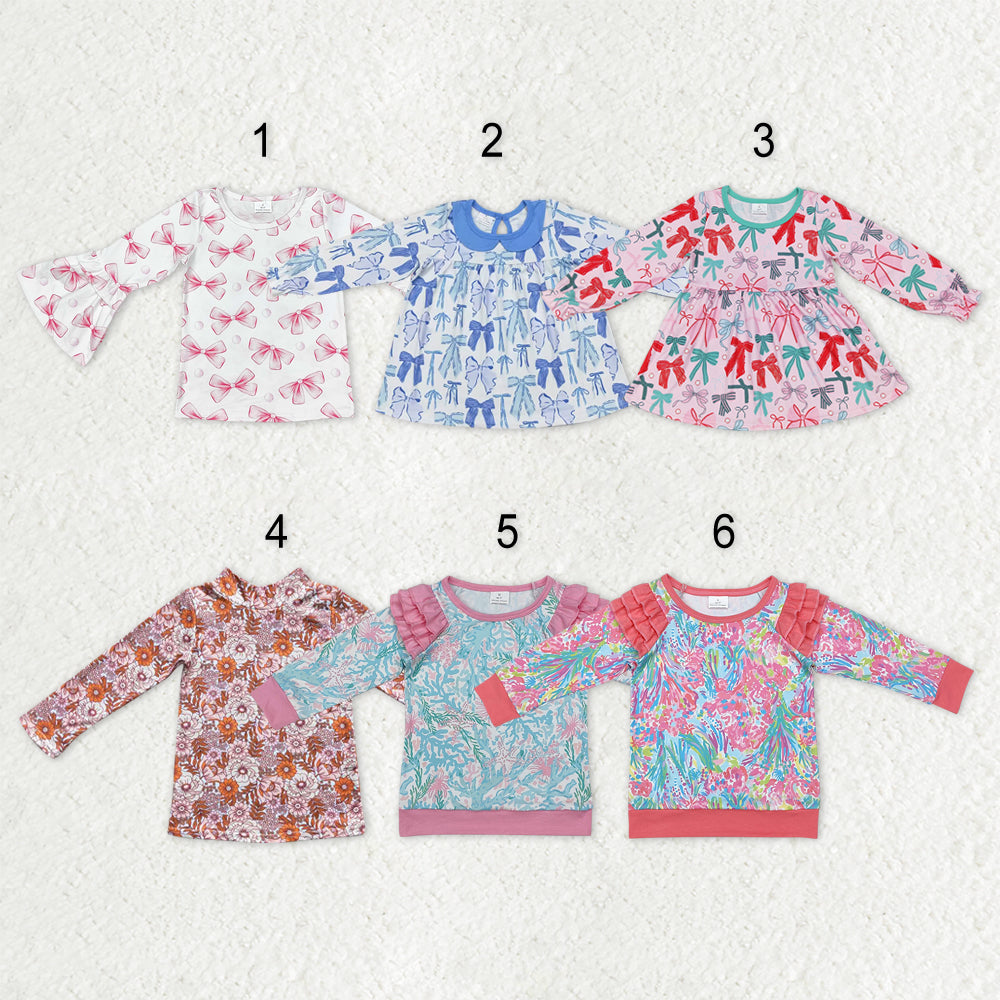 Sibling Baby Girls Colorful Bows Floral Tee Shirts Top