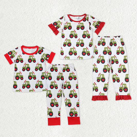 Sibling Baby Boys Girls Heart Trucks Top Pant Valentine Pajamas Sets