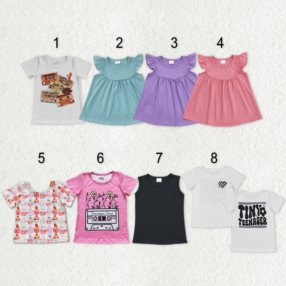 Sibling Baby Girls Flowers Cakes Tee Shirts Top