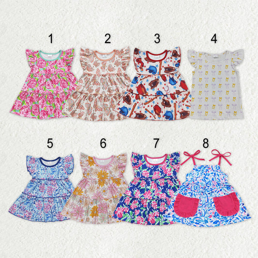 Sibling Baby Girls Flowers Bows Plaid Tee Shirts Top