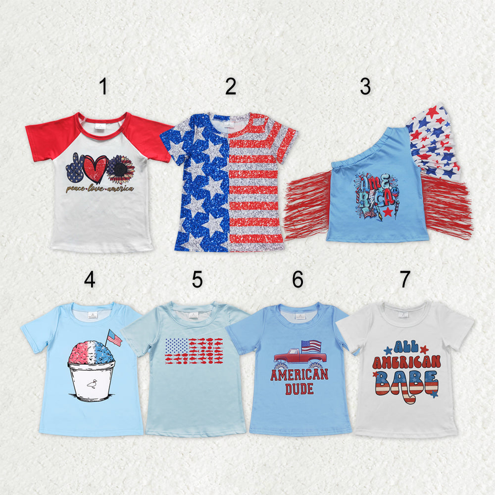 Sibling Baby Boys Girls Blue Red Stripe Stars 4th of July Tee Shirts Top