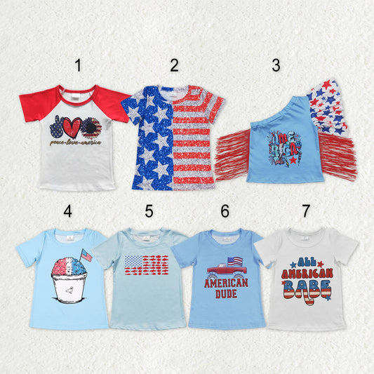 Sibling Baby Boys Girls Blue Red Stripe Stars 4th of July Tee Shirts Top