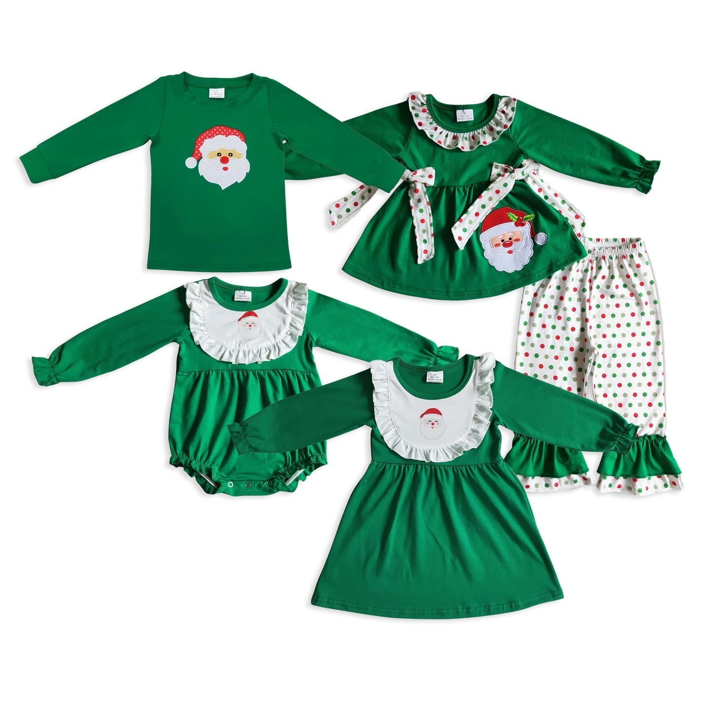 Sibling Baby Boys Girls Embroidery Santa Christmas Tee Shirts Clothes Set Knee Length Dress Rompers