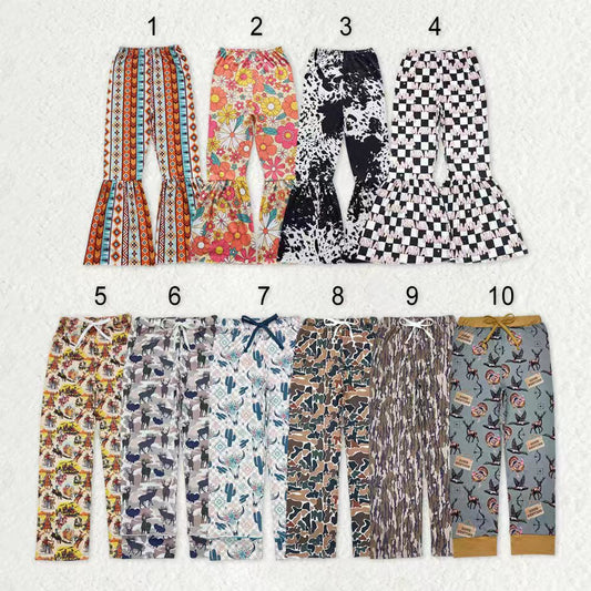 Sibling Adult Men Women Western Camo Bull Skulls Flowers Bell Bottom Flare Pants