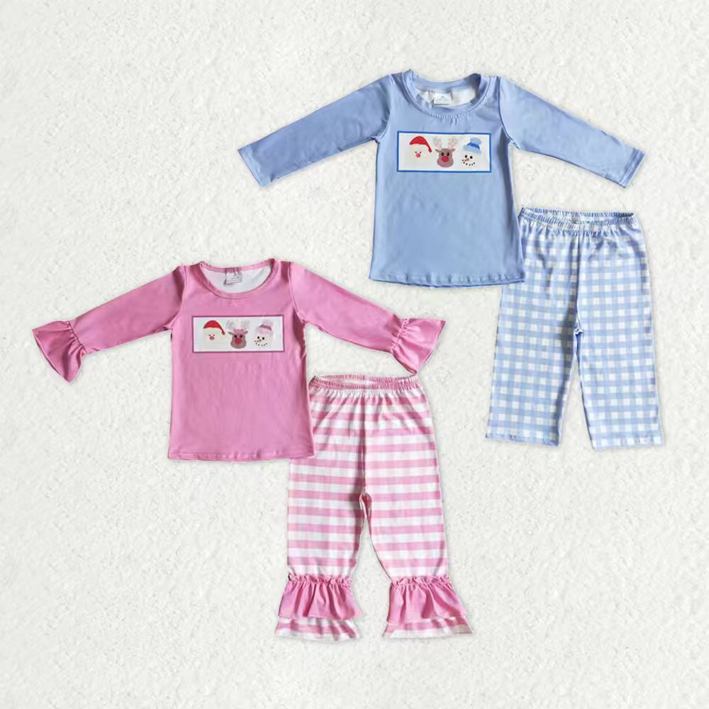 Sibling Baby Boys Girls Christmas Santa Deer Snowmen Top Stripe Pant Pajamas Sets